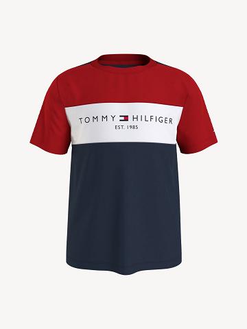 Fiú Tommy Hilfiger Colorblock Póló Piros Sötétkék | HU 2252QMA